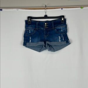 Guess Blue Jean Low Rise Short Shorts w/Distressed Hem & Cuffed Style - Size XS